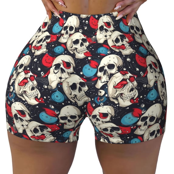Yiaed rock record Skull artist Print Women's Athletic Shorts Running Shorts Sporty Short High Waisted Elastic Workout Shorts for Yoga Gym Running & Sports -X-Large