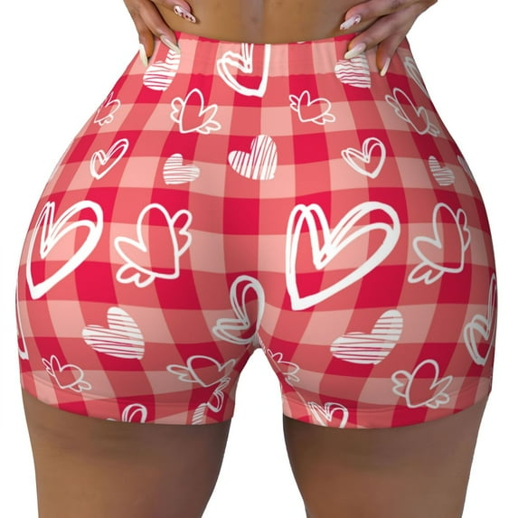 Yiaed valentine day with heart Print Women's Athletic Shorts Running Shorts Sporty Short High Waisted Elastic Workout Shorts for Yoga Gym Running & Sports -Medium