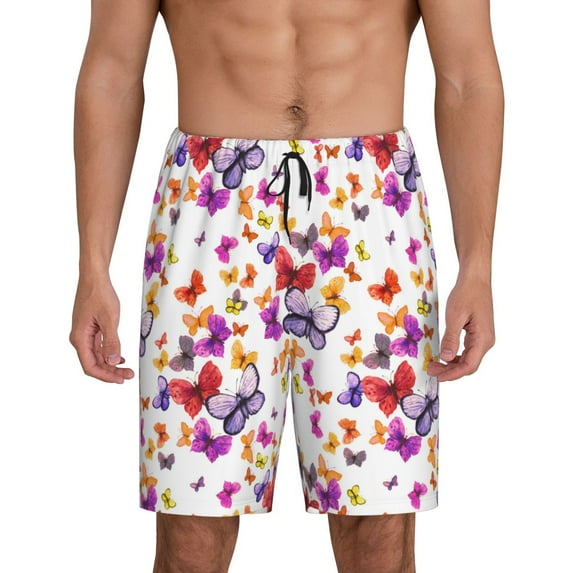 Yiaed watercolor butterflies for Men's Soft Sleep Pajama Short Lounging Pajama Shorts-Small