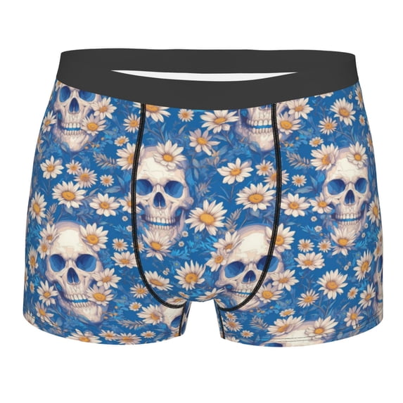 Yiaed white Skull daisy in water Print Men's Soft Cotton Boxer Shorts Breathable Boxers Underwear Moisture-Wicking Underwear Stretch Boxer Briefs for Man-Medium