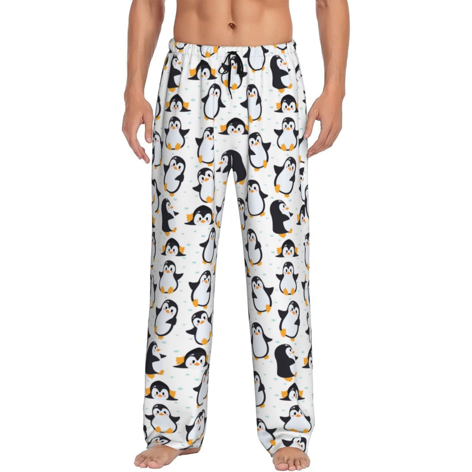 Yiaed whiter cute penguin Print Men's Lounge Pants, Loose PJ Bottoms