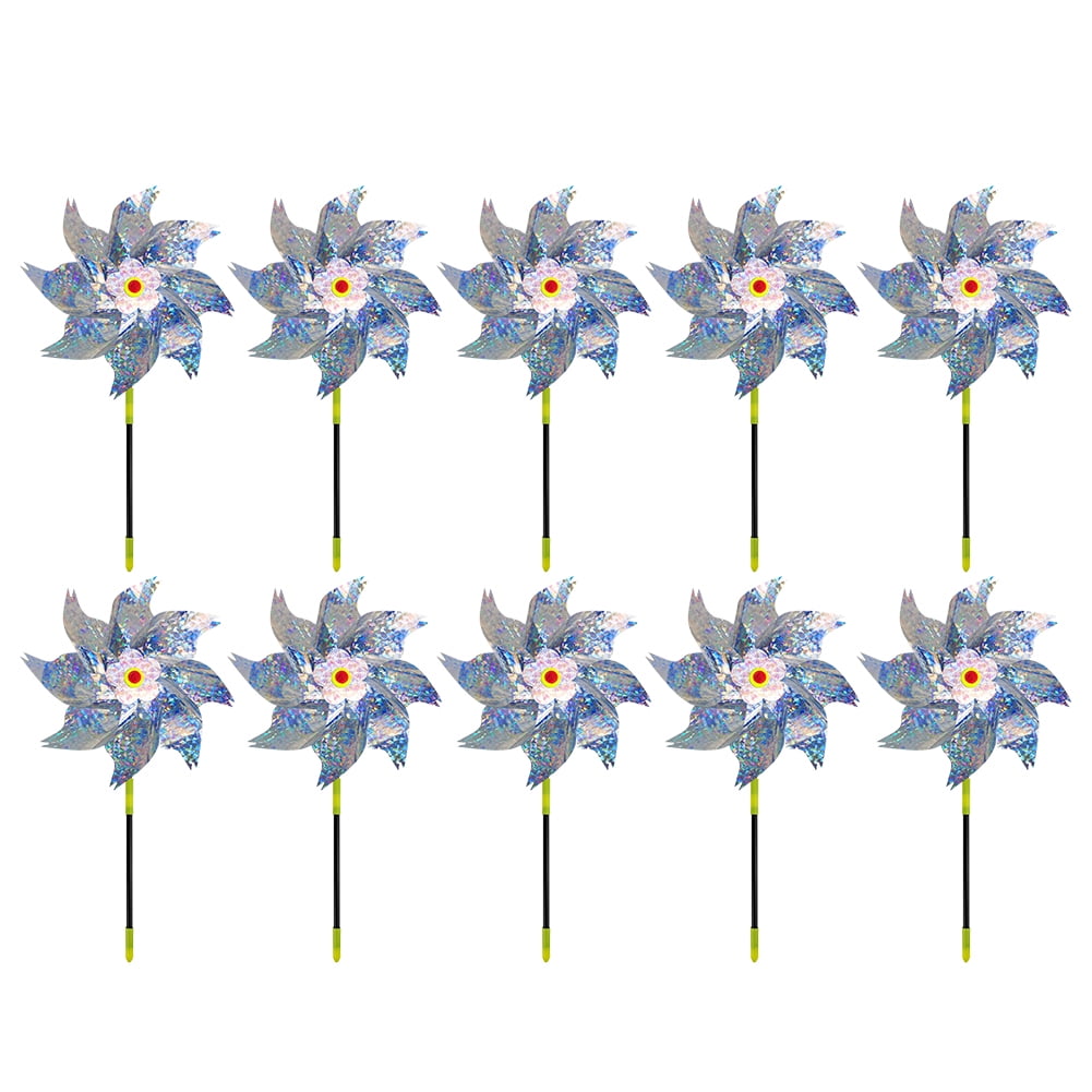 Yiaieng 10PCS Sparkly Reflective Pinwheels with Stakes, Bird Repellent ...