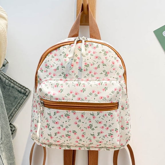 Yucurem Mini Floral Backpack for Women Polyester Small Backpack Purse Shoulder Bag for School Travel (Brown)