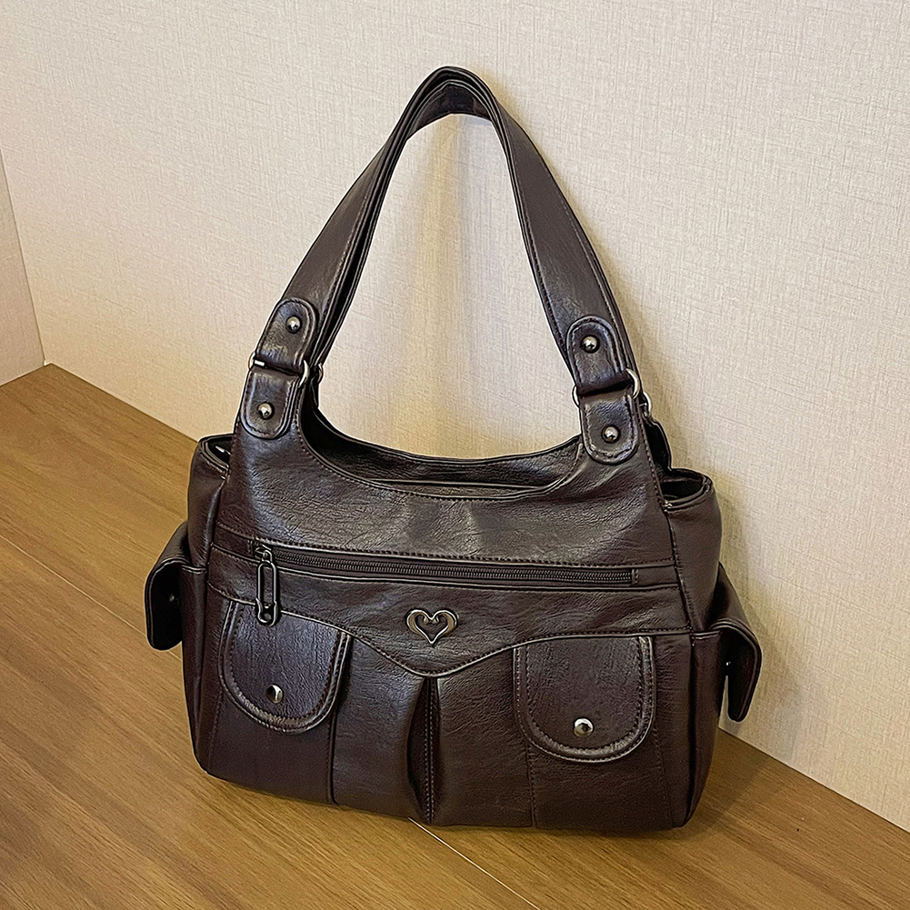 Textured PU Leather Shoulder Tote Bags Women 2025 Trend Large Capacity Underarm Bag Rivet Design Versatile Fashion Handbags