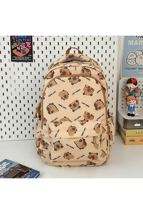 Teenagers School Bag, Cute Capybara Backpack Cartoon Laptop Backpack Fashion Knapsack (Light Brown)