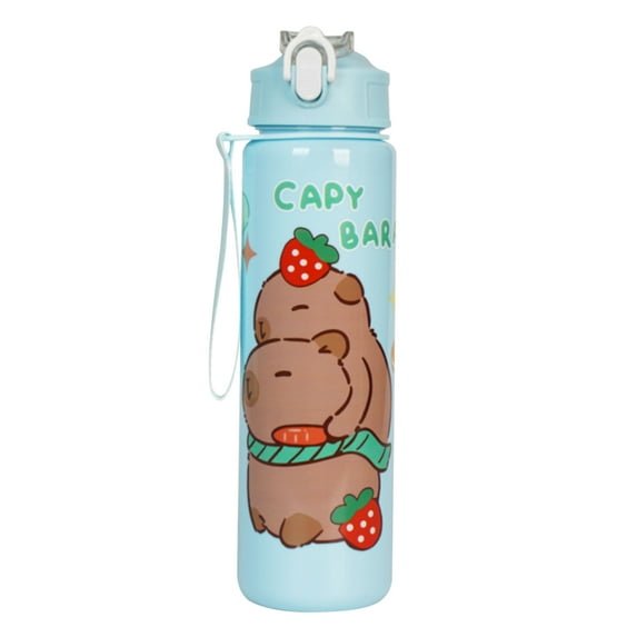 Yiaieng Travel Water Bottle for Adults Kids, 700ml Capybara Cute Water Cup with Straw & Handle Travel Water Bottle (Green)