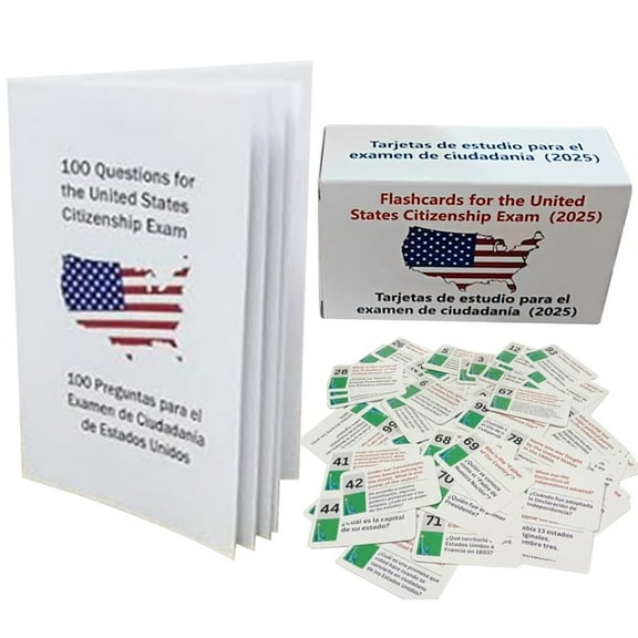 Yiaieng US Citizenship Test Flash Cards, 2025-100 Citizenship Flash Card (Questions & Answers) Booklet Combo Set (White)