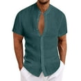 thumbnail image 1 of Yiaimeir Casual Business Solid Color Short Sleeve Shirt Mens Stand Collar Button-Down Shirt,Size M-5XL, 1 of 4