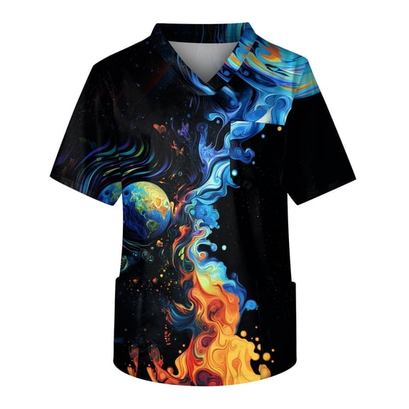 Yiaimeir ‌Casual Short Sleeved V-Neck Top Men's Printed Front Pocket Design‌