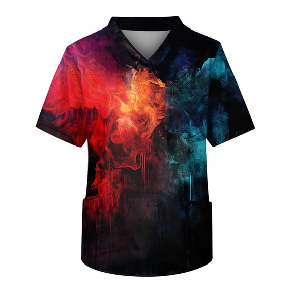 Yiaimeir ‌Casual Short Sleeved V-Neck Top Men's Printed Front Pocket Design‌