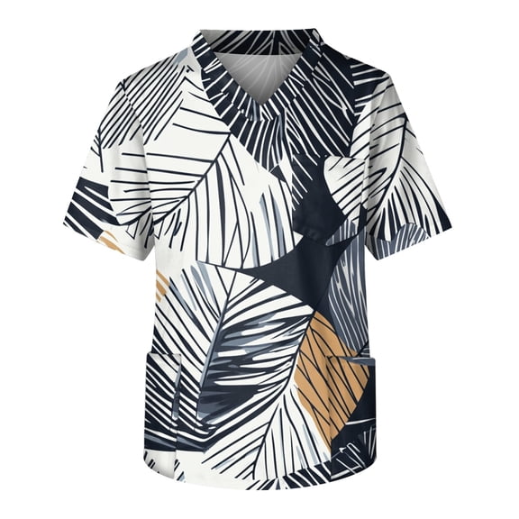Yiaimeir ‌Casual Short Sleeved V-Neck Top Men's Printed Front Pocket Design‌