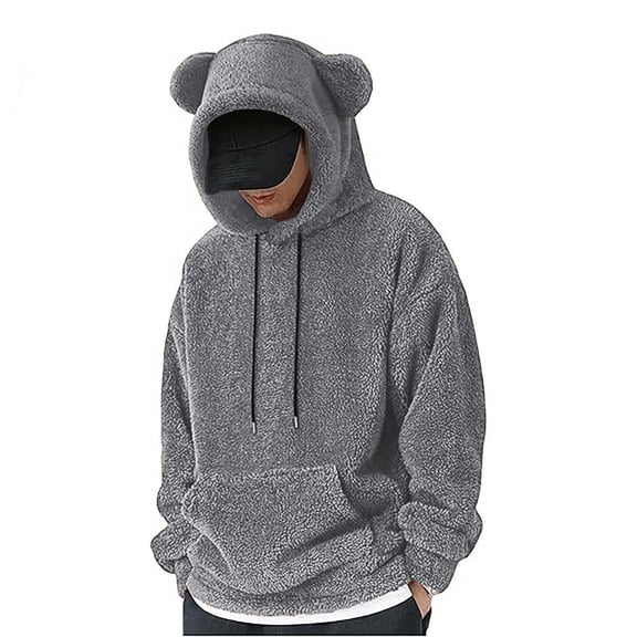 Yiaimeir Cozy Fleece Hoodie with Cute Ear Design for Men and Women Plush Warm Pullover Sweatshirt with Kangaroo Pocket and Drawstring Hood