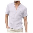 thumbnail image 1 of Yiaimeir Designer Summer Men's Casual Shirts Cotton Linen Solid Color Short Sleeve Shirts Tops,Size M-3XL, 1 of 5