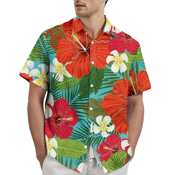 Yiaimeir Hawaiian Print - Men's Casual Short Sleeved Shirt，Size S-2XL