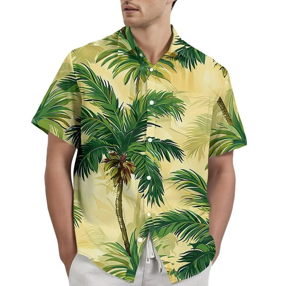 Yiaimeir Hawaiian Print - Men's Casual Short Sleeved Shirt,Size S-2XL