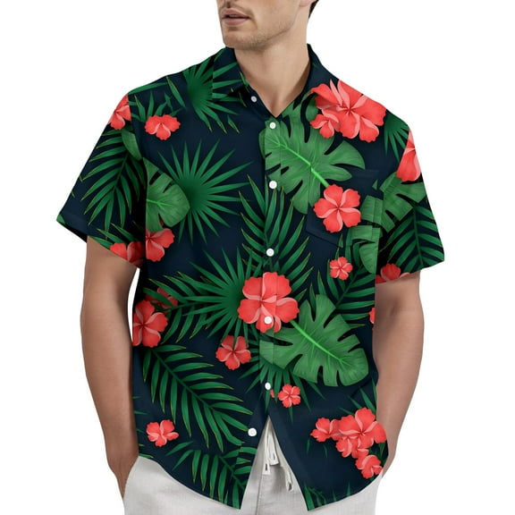 Yiaimeir Hawaiian Print - Men's Casual Short Sleeved Shirt,Size S-2XL