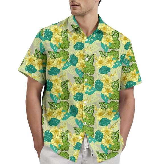 Yiaimeir Hawaiian Print - Men's Casual Short Sleeved Shirt，Size S-2XL