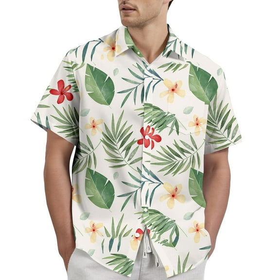Yiaimeir Hawaiian Print - Men's Casual Short Sleeved Shirt，Size S-2XL