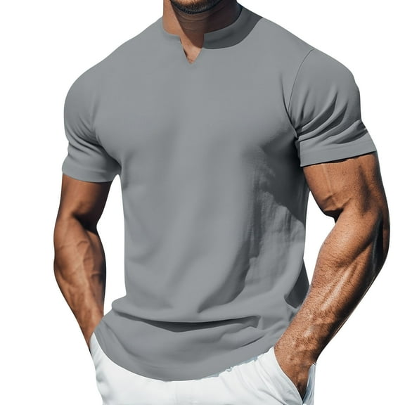 Yiaimeir ‌Holiday Leisure Stand Collar T-shirt Men's Loose Casual Short Sleeve‌