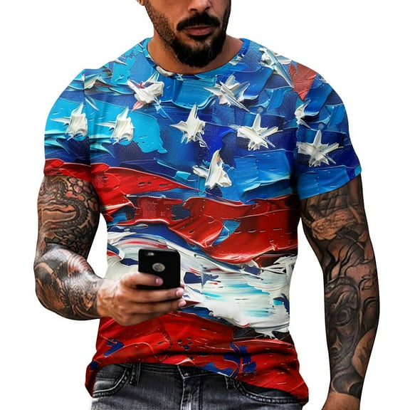 Yiaimeir Independence Day Men's T-shirt Printed Casual Round Neck Short Sleeved T-shirt
