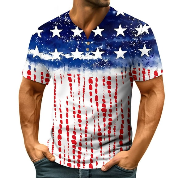 Yiaimeir Independent Day Summer Casual Short Sleeved Top Men's V-Neck T-Shirt