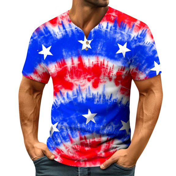 Yiaimeir Independent Day Summer Casual Short Sleeved Top Men's V-Neck T-Shirt