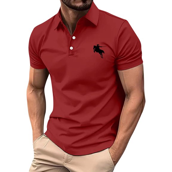 Yiaimeir Man And Horse Print Summer Short Sleeved Lapel Button Men's Casual Top Streetwear,Size S-2XL