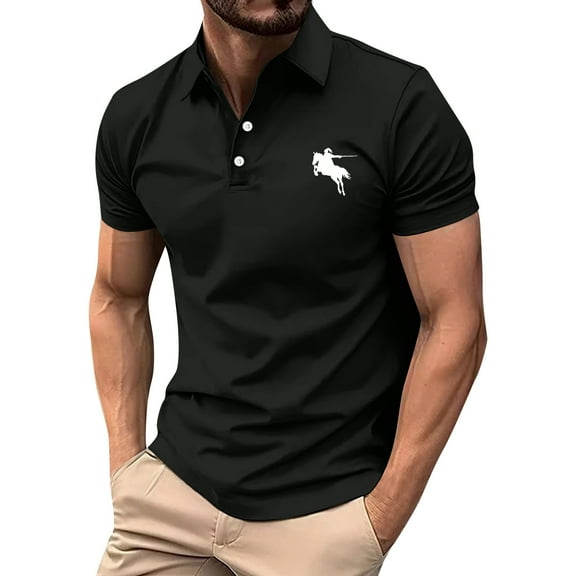 Yiaimeir Man And Horse Print Summer Short Sleeved Lapel Button Men's Casual Top Streetwear,Size S-2XL