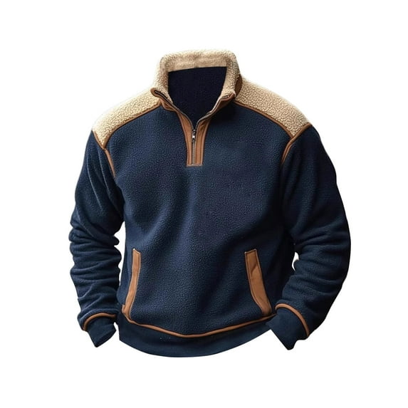 Yiaimeir Men Fleece Pullover Quarter Zip Stand Collar Warm Sherpa Lined Sweatshirt with Pockets for Outdoor Casual Wear