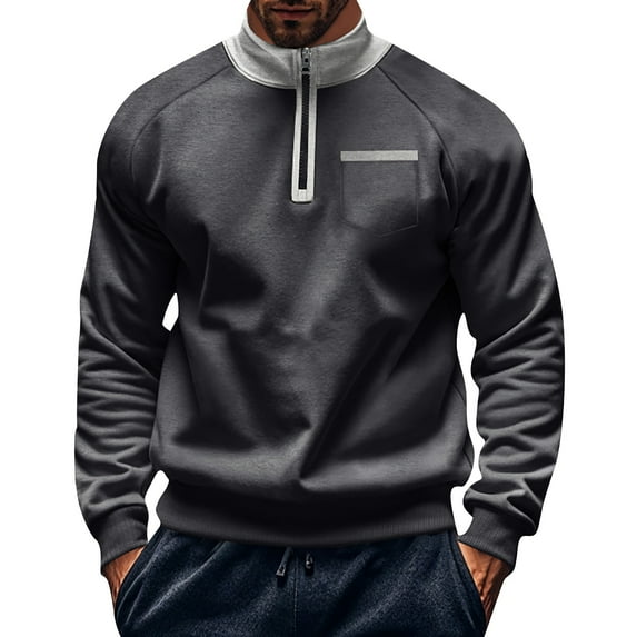 Yiaimeir Men Quarter Zip Pullover Sweatshirt Long Sleeve Lightweight Stand Collar Casual Athletic Top with Chest Pocket