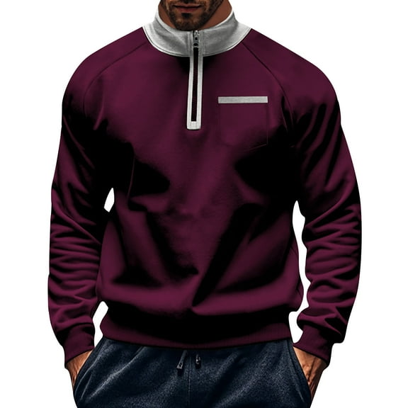 Yiaimeir Men Quarter Zip Pullover Sweatshirt Long Sleeve Lightweight Stand Collar Casual Athletic Top with Chest Pocket