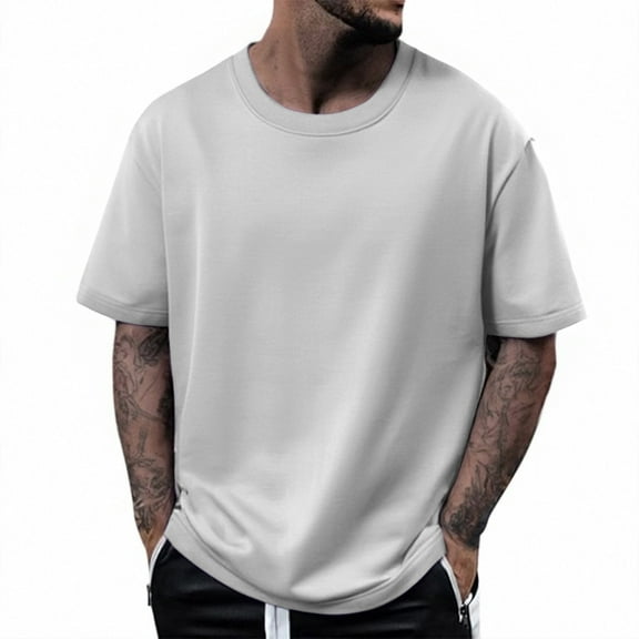 Yiaimeir Men's 320G Cotton Short Sleeve T-shirt Loose Half Sleeve Solid Color T-shirt