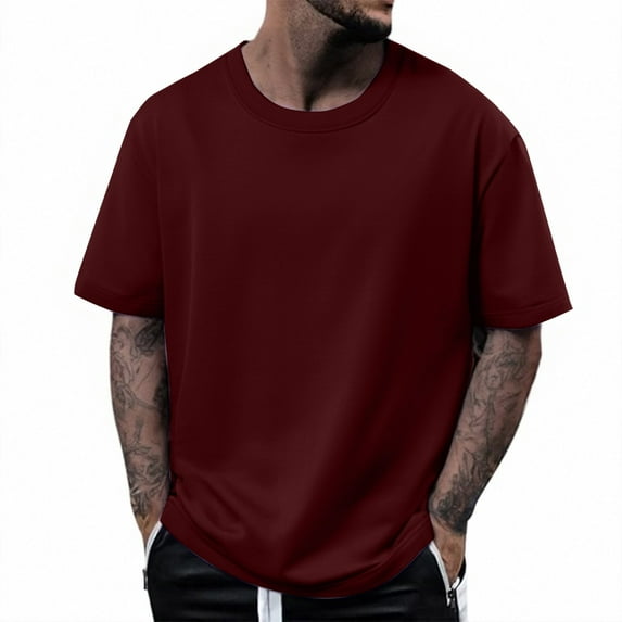 Yiaimeir Men's 320G Cotton Short Sleeve T-shirt Loose Half Sleeve Solid Color T-shirt