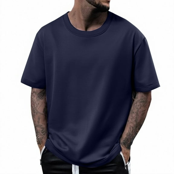 Yiaimeir Men's 320G Cotton Short Sleeve T-shirt Loose Half Sleeve Solid Color T-shirt