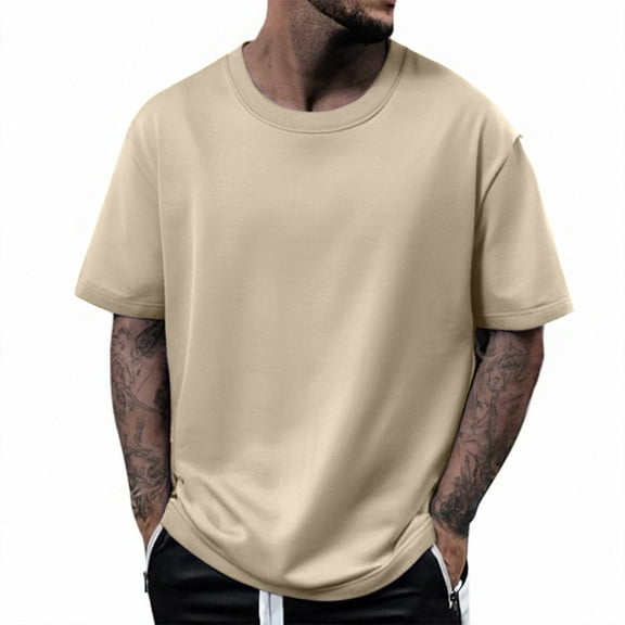 Yiaimeir Men's 320G Cotton Short Sleeve T-shirt Loose Half Sleeve Solid Color T-shirt
