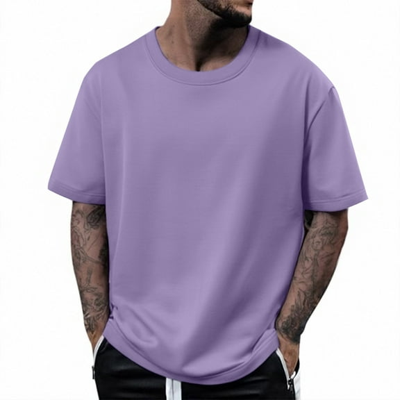 Yiaimeir Men's 320G Cotton Short Sleeve T-shirt Loose Half Sleeve Solid Color T-shirt