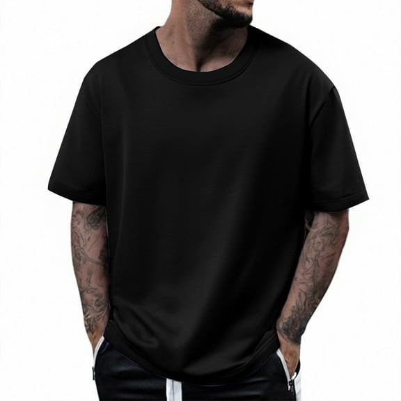 Yiaimeir Men's 320G Cotton Short Sleeve T-shirt Loose Half Sleeve Solid Color T-shirt