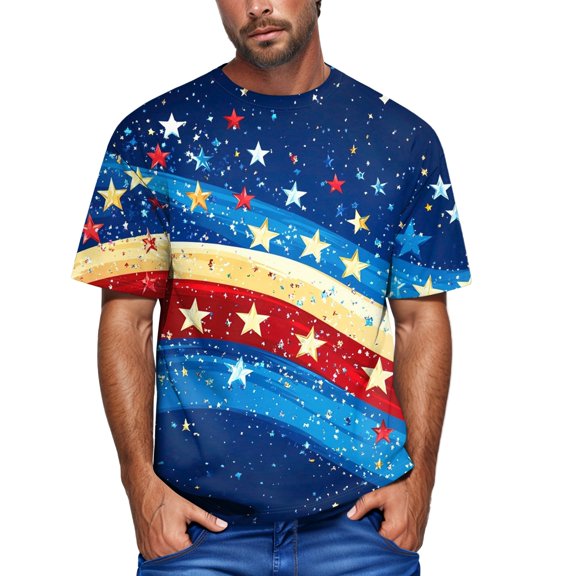 Yiaimeir Men's American Flag Graphic T-Shirt Patriotic Stars and Stripes Design Comfortable Casual Short Sleeve Tee Streetwear,Size M-3XL