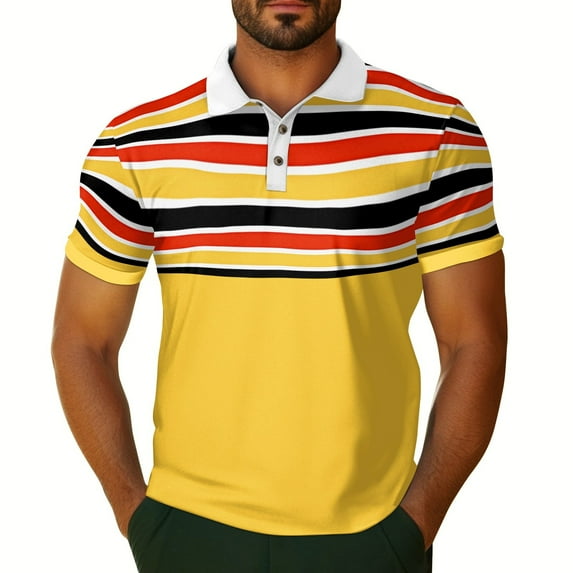 Yiaimeir Men's Casual Breathable Short Sleeve Striped Plaid Printed WithT-Shirt Streetwear,Size S-2XL