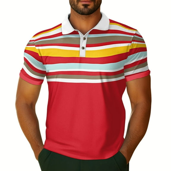 Yiaimeir Men's Casual Breathable Short Sleeve Striped Plaid Printed WithT-Shirt Streetwear,Size S-2XL