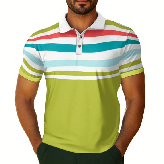 Yiaimeir Men's Casual Breathable Short Sleeve Striped Plaid Printed WithT-Shirt Streetwear,Size S-2XL