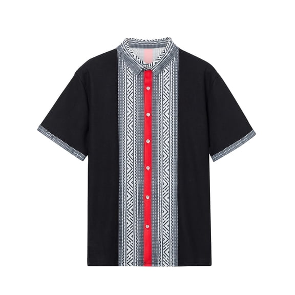 Yiaimeir Men's Casual Business Retro Prints Short Sleeve Shirt Lapel Collar Button-Down Shirt,Size M-3XL