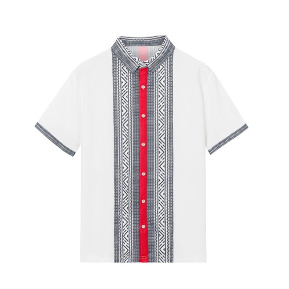 Yiaimeir Men's Casual Business Retro Prints Short Sleeve Shirt Lapel Collar Button-Down Shirt,Size M-3XL