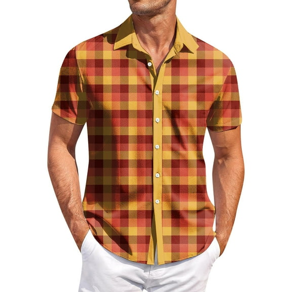 Yiaimeir Men's Casual Short-sleeved Shirt Slim Fit Stylish Men's Hawaiian Print,Size M-3XL