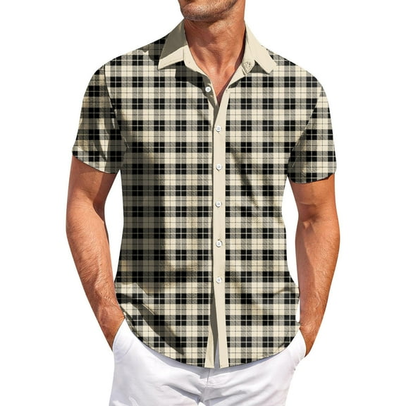 Yiaimeir Men's Casual Short-sleeved Shirt Slim Fit Stylish Men's Hawaiian Print，Size M-3XL
