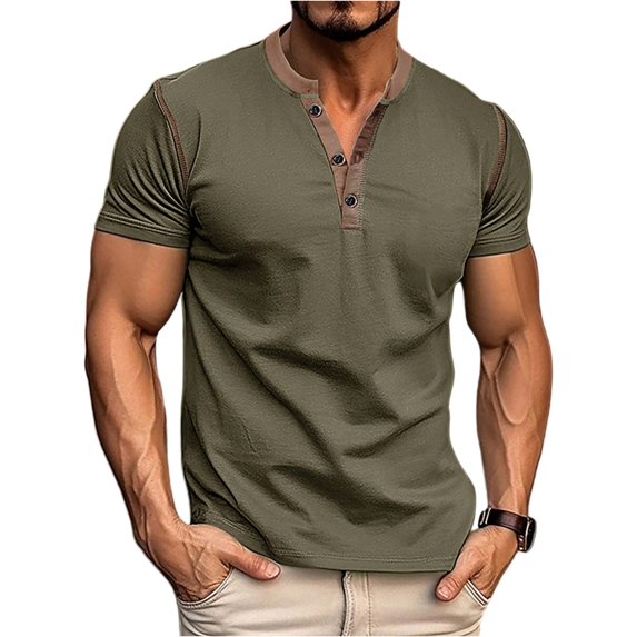 Yiaimeir Men's Casual Slim Fit Henley T-Shirt Short Sleeve Button-Up Soft Cotton Blend Stylish Summer Top For Everyday Wear Streetwear,Size S-2XL