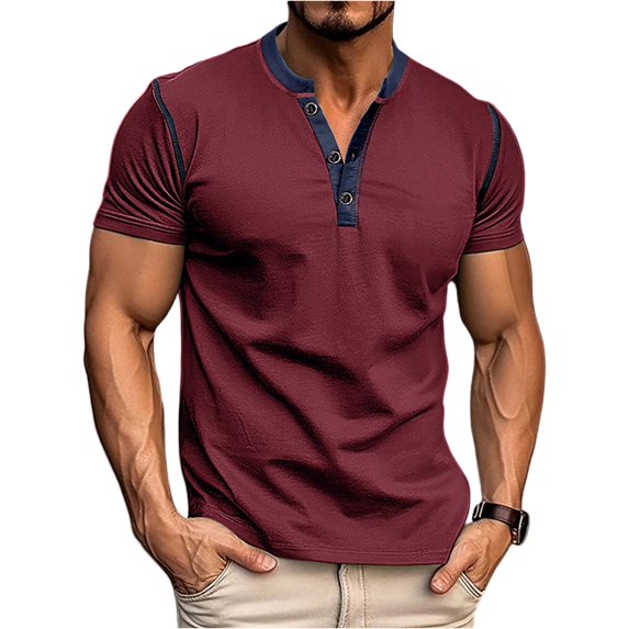 Yiaimeir Men's Casual Slim Fit Henley T-Shirt Short Sleeve Button-Up Soft Cotton Blend Stylish Summer Top For Everyday Wear Streetwear,Size S-2XL
