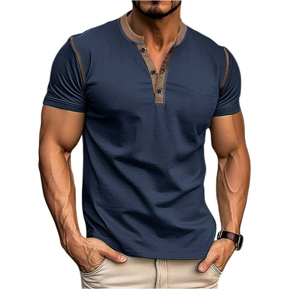 Yiaimeir Men's Casual Slim Fit Henley T-Shirt Short Sleeve Button-Up Soft Cotton Blend Stylish Summer Top For Everyday Wear Streetwear,Size S-2XL