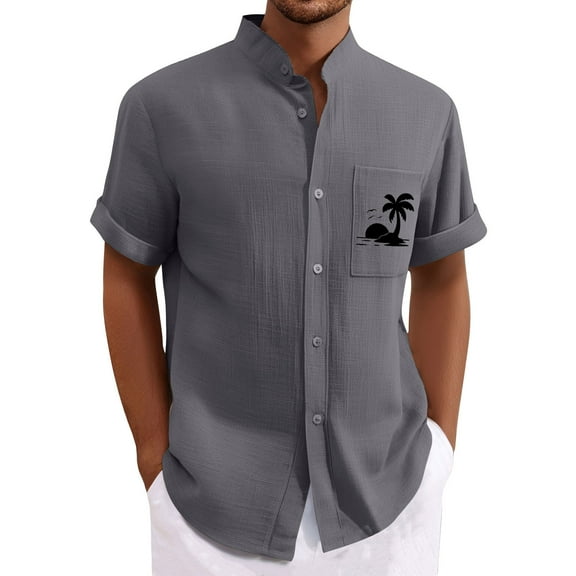 Yiaimeir Men's Casual Summer Beach Shirt, Lightweight Button-Down Short Sleeve with Palm Tree Pocket, Relaxed Fit ，Size M-3XL