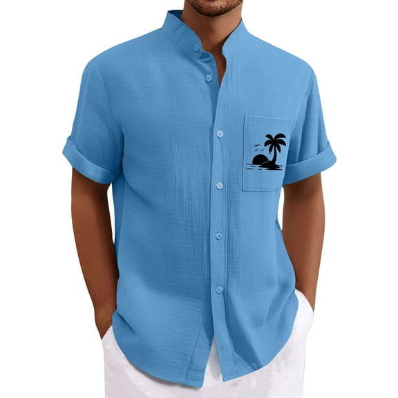 Yiaimeir Men's Casual Summer Beach Shirt, Lightweight Button-Down Short Sleeve with Palm Tree Pocket, Relaxed Fit ,Size M-3XL